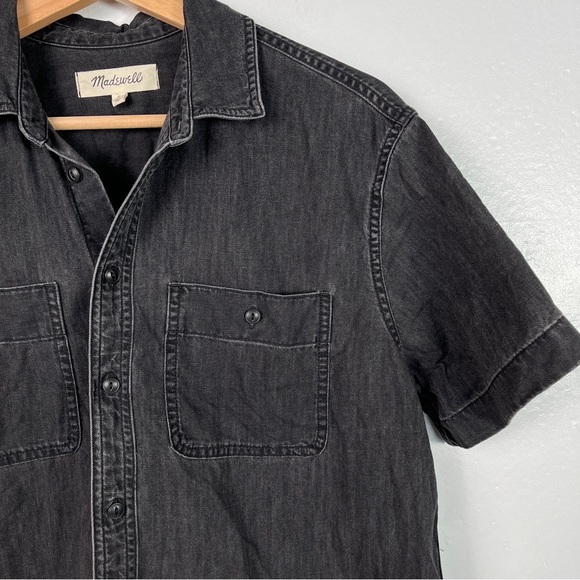 Madewell Denim Oversized Ex-Boyfriend Short-Sleeve Shirt Size Small Black - Picture 3 of 9